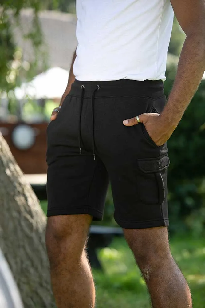 CYRUS 2 D555 Mens Black Fleece Cargo Shorts With Elasticated Waist